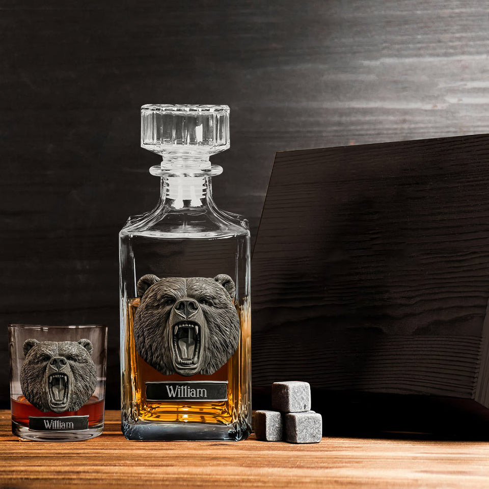 Grizzlies Roar Bear - Personalized Hunting Whiskey Glass
