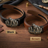 Papa Wolf Gift For Father Grandfather - Personalized Father Leather Belt With Shaped Buckle