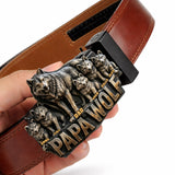 Papa Wolf Gift For Father Grandfather - Personalized Father Leather Belt With Shaped Buckle