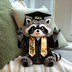 Graduation Raccoon - Personalized Graduation Premium Faux Fur Pillow