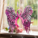 Sensibilisation au cancer du sein - Aile d'ange ruban rose - Décoration attrape-soleil personnalisée à suspendre à la fenêtre pour la sensibilisation au cancer du sein 