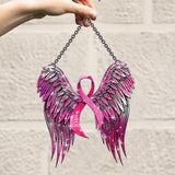 Sensibilisation au cancer du sein - Aile d'ange ruban rose - Décoration attrape-soleil personnalisée à suspendre à la fenêtre pour la sensibilisation au cancer du sein 