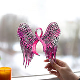 Sensibilisation au cancer du sein - Aile d'ange ruban rose - Décoration attrape-soleil personnalisée à suspendre à la fenêtre pour la sensibilisation au cancer du sein 