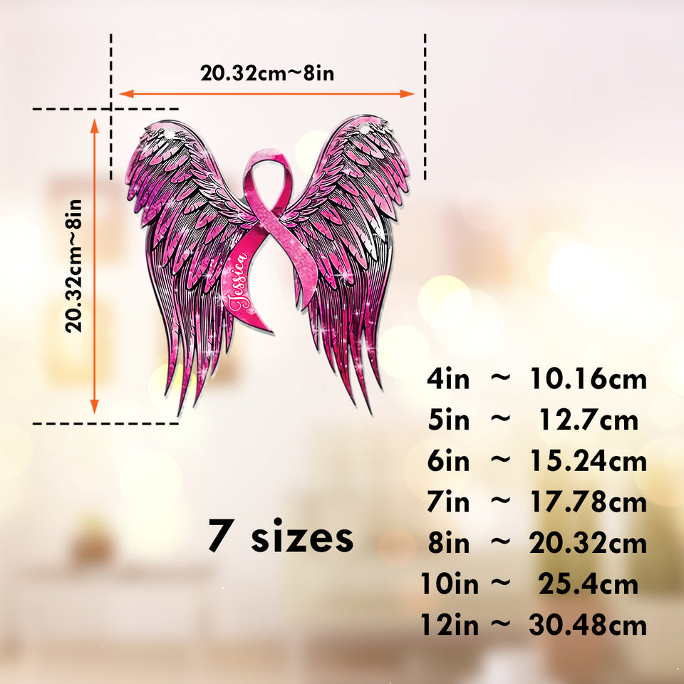 Sensibilisation au cancer du sein - Aile d'ange ruban rose - Décoration attrape-soleil personnalisée à suspendre à la fenêtre pour la sensibilisation au cancer du sein 