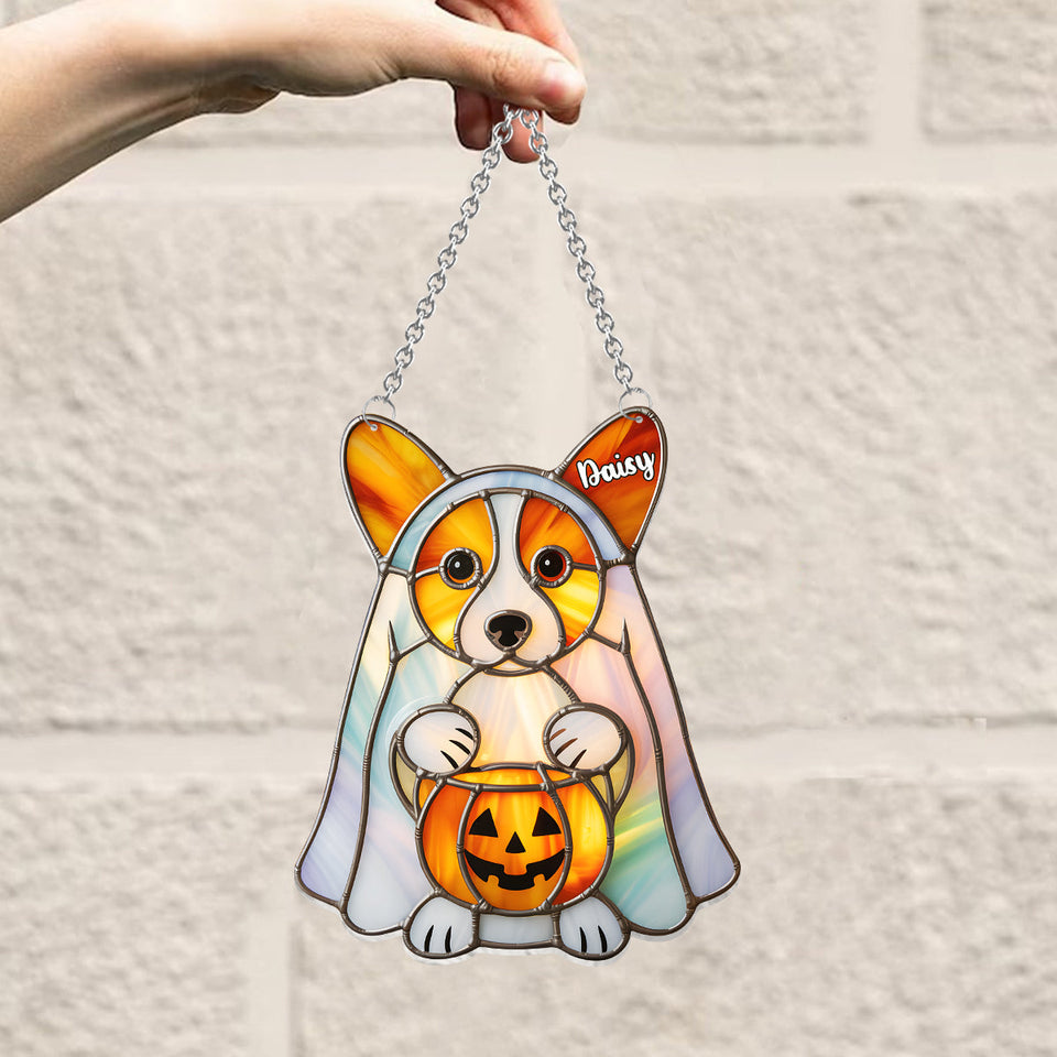 Hello Fall - Personalized Dog Window Hanging Suncatcher Ornament