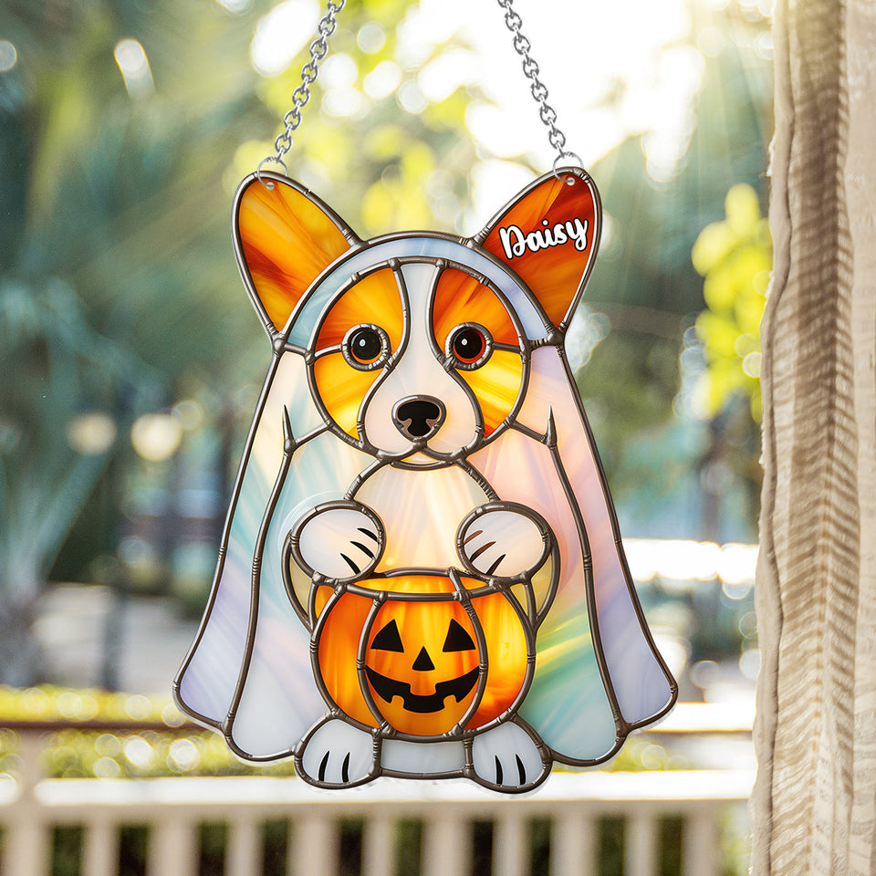 Hello Fall - Personalized Dog Window Hanging Suncatcher Ornament