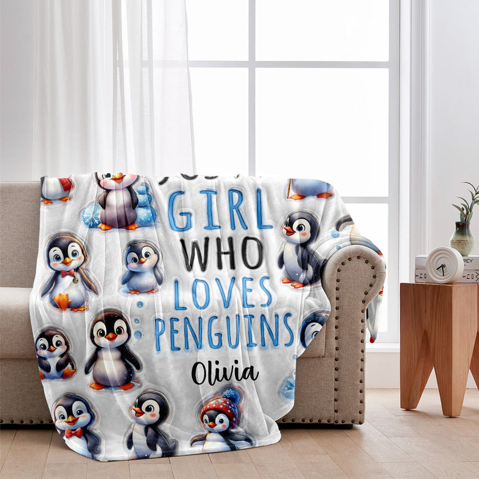 Just A Girl Who Loves Penguins - Personalized Blanket