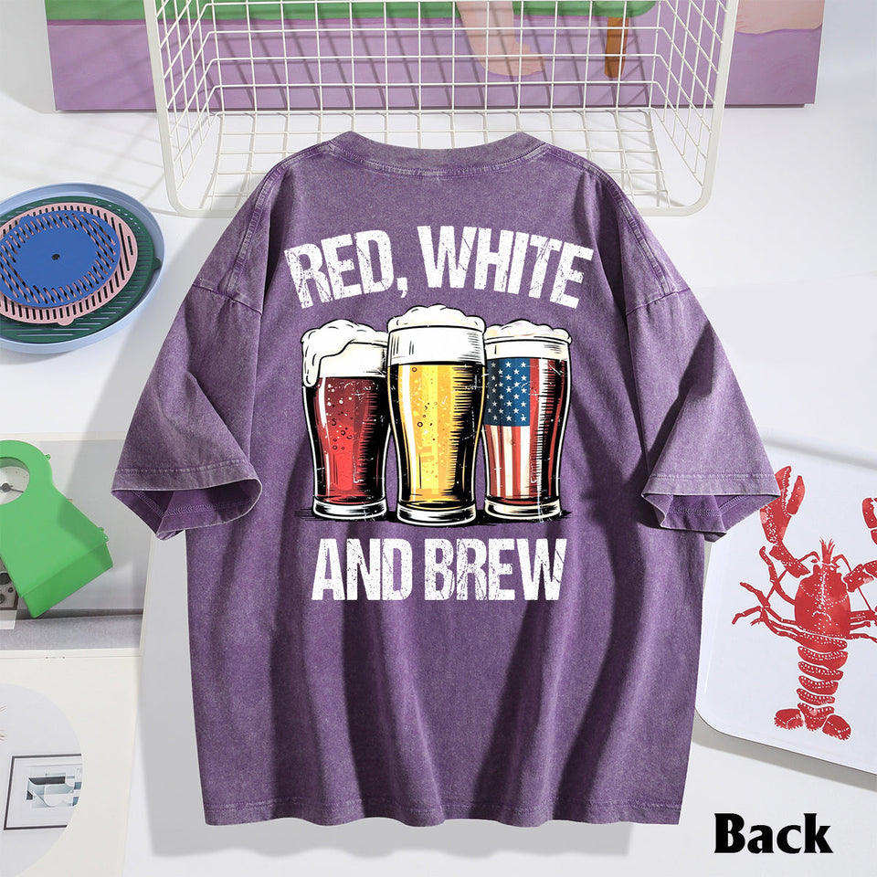 Red, White & Brew - Personalized Beer Wash T-Shirt
