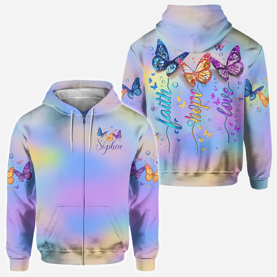 Fath Hope Love - Personalized Butterfly All Over Shirt