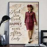 And She Lived Happily Ever After - Personalized Flight Attendant Canvas And Poster
