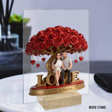 Custom Lesbian Couple Figurine Statue under Red Rose Tree, Engraved Name, Romantic Same Sex LGBT Anniversary Wedding Gift Home Decor
