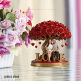 Custom Lesbian Couple Figurine Statue under Red Rose Tree, Engraved Name, Romantic Same Sex LGBT Anniversary Wedding Gift Home Decor