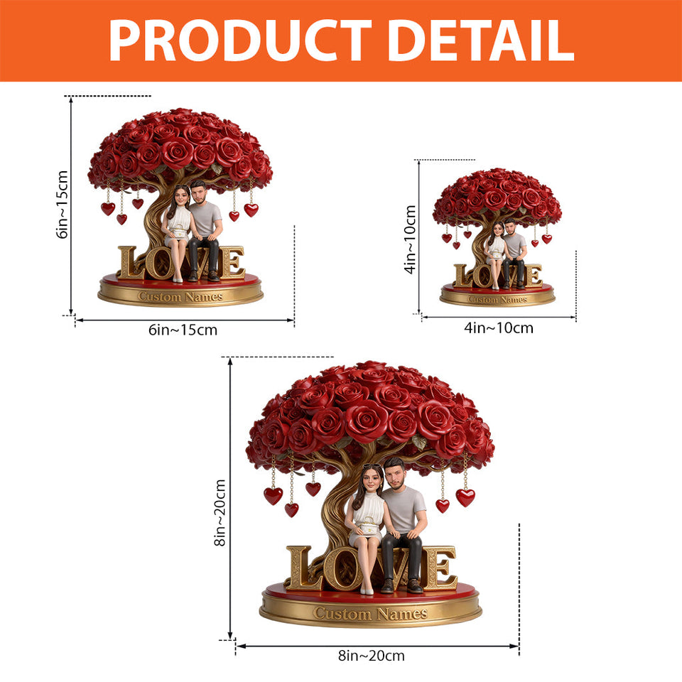 Custom Lesbian Couple Figurine Statue under Red Rose Tree, Engraved Name, Romantic Same Sex LGBT Anniversary Wedding Gift Home Decor