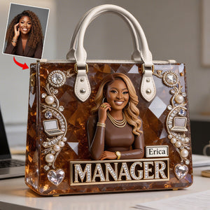 Custom Any Photo Love My Job - Personalized Colleague Leather Handbag