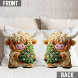 Cute Highland Cow Merry Christmas - Personalized Highland Cow Shaped Pillow