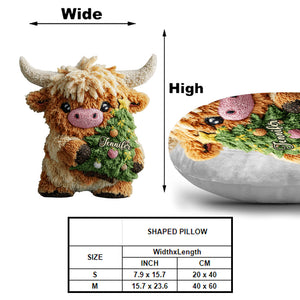 Cute Highland Cow Merry Christmas - Personalized Highland Cow Shaped Pillow