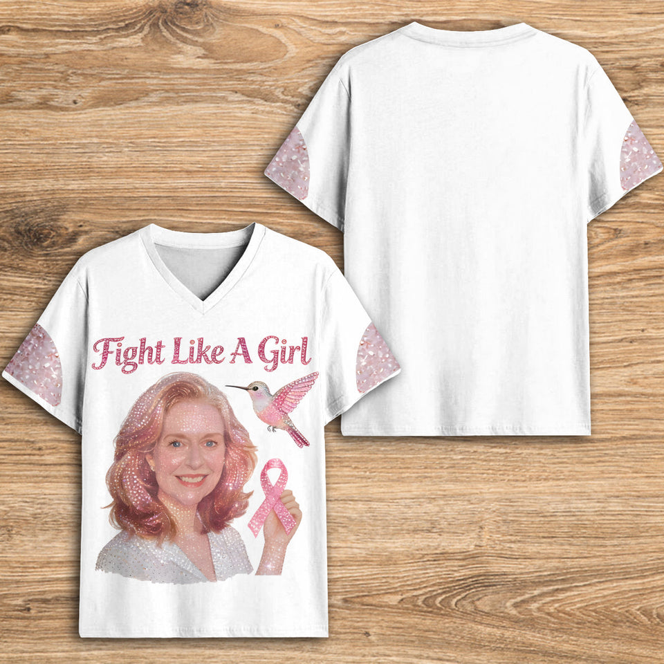 Strong Warriors - Personalized Breast Cancer Awareness Fully Printed V-Neck T-Shirt
