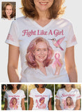 Strong Warriors - Personalized Breast Cancer Awareness Fully Printed V-Neck T-Shirt