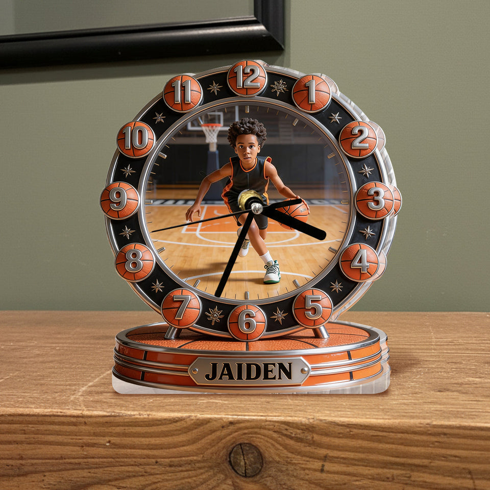 Custom Any Title Love Basketball - Personalized Basketball Desk Clock Plaque