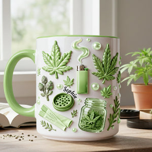Green Magic Leaf - Personalized Weed Accent Mug & Coaster
