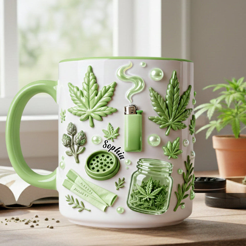 Green Magic Leaf - Personalized Weed Accent Mug & Coaster