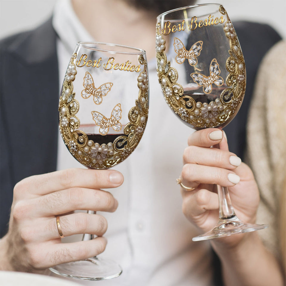 Best Besties - Personalized Bestie Wine Glass With Long Stem
