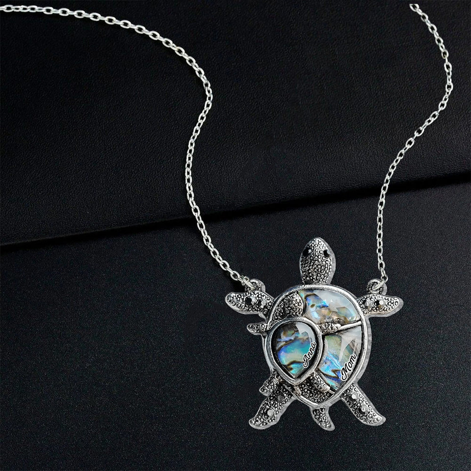 Mom Grandma Turtle - Personalized Mother Custom Shaped Pendant Necklace