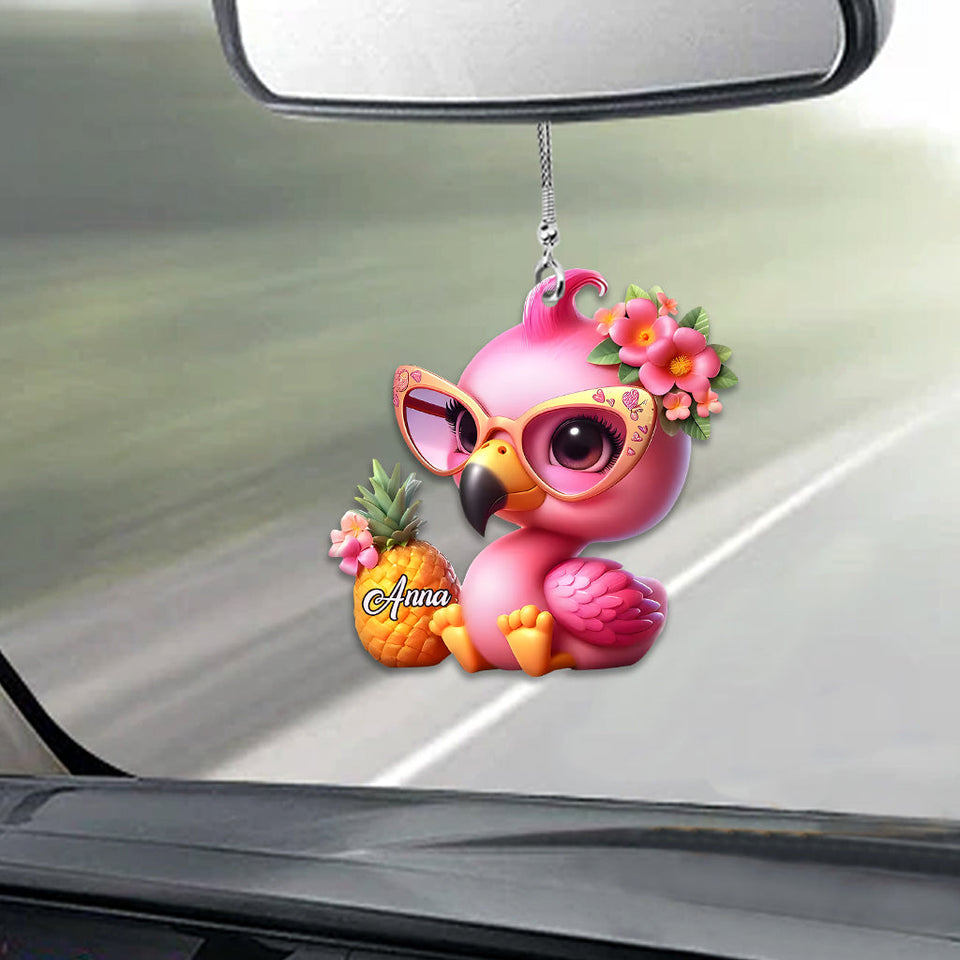 Love Flamingos - Personalized Flamingo Car Ornament