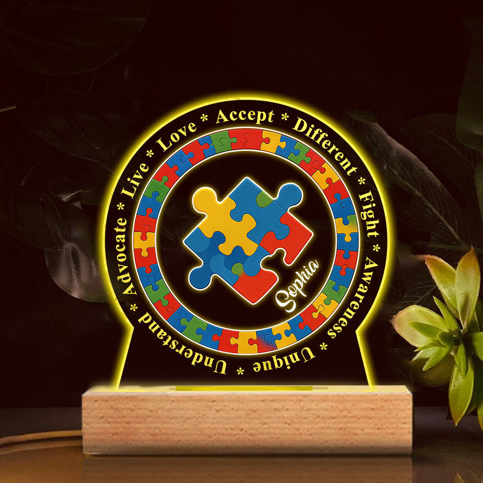 Pièce de puzzle avec affirmation positive pour la sensibilisation à l'autisme - Plaque lumineuse personnalisée en forme de symbole de sensibilisation à l'autisme