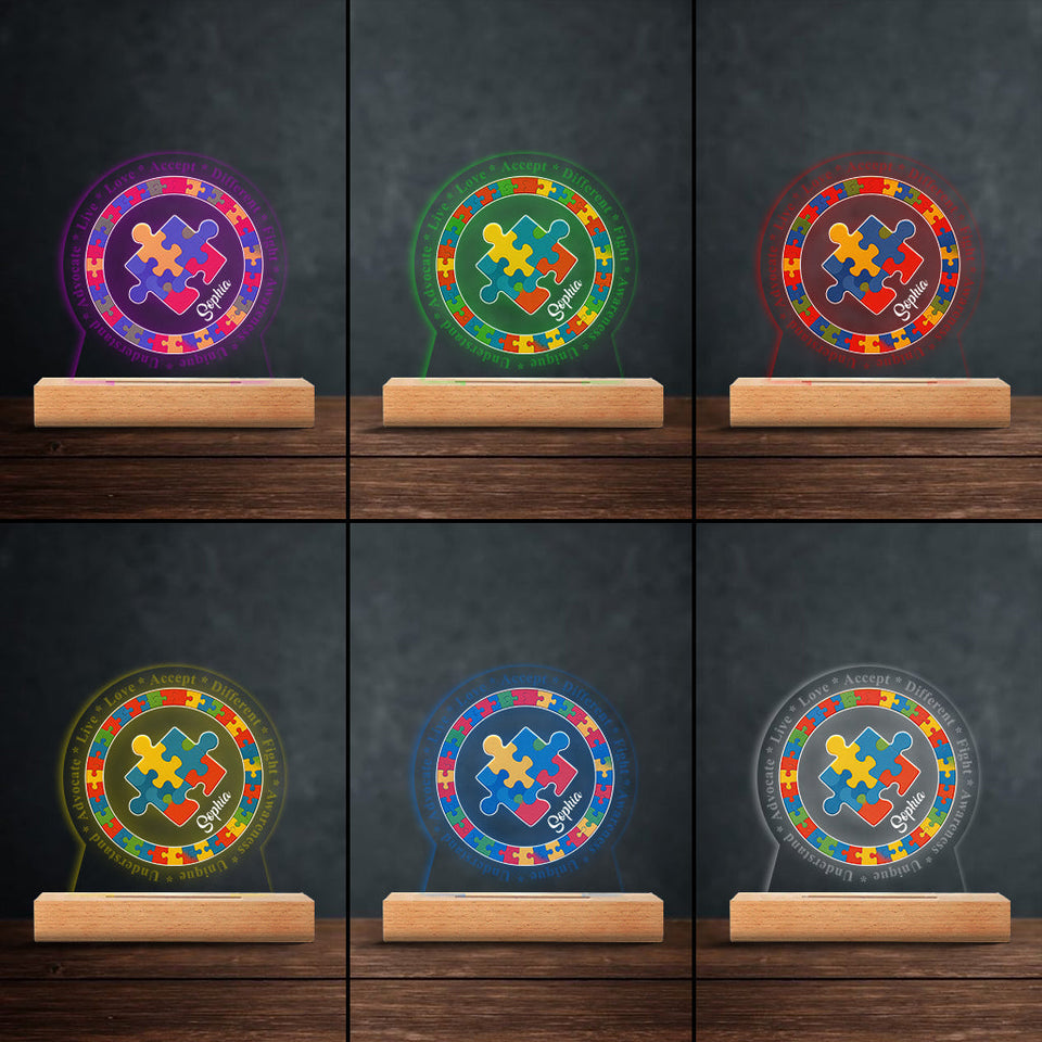 Pièce de puzzle avec affirmation positive pour la sensibilisation à l'autisme - Plaque lumineuse personnalisée en forme de symbole de sensibilisation à l'autisme