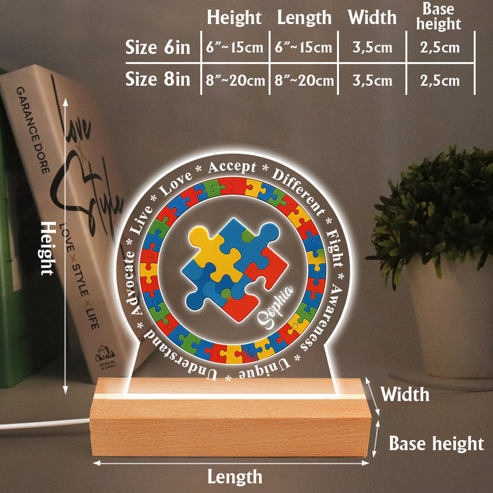 Pièce de puzzle avec affirmation positive pour la sensibilisation à l'autisme - Plaque lumineuse personnalisée en forme de symbole de sensibilisation à l'autisme