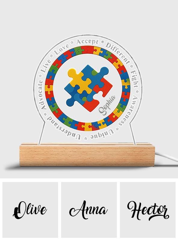 Pièce de puzzle avec affirmation positive pour la sensibilisation à l'autisme - Plaque lumineuse personnalisée en forme de symbole de sensibilisation à l'autisme
