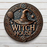 Witch House - Personalized Witch Round Metal Sign