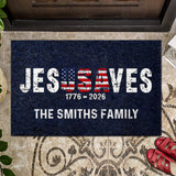 Jesus Saves 1776 - 2026 - Personalized Christian Doormat