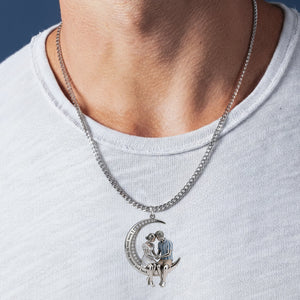 I Love You to the Moon and Back - Personalized Couple Shaped Metal Pendant Necklace