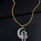 I Love You to the Moon and Back - Personalized Couple Shaped Metal Pendant Necklace