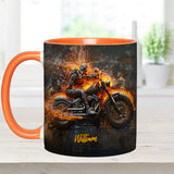 Skeleton Riding Flaming Motorcycle - Personalized Biker Accent Mug