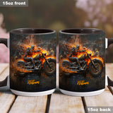 Skeleton Riding Flaming Motorcycle - Personalized Biker Accent Mug