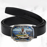 I'd Rather Be Fishing - Personalized Fishing Leather Belt With Shaped Buckle