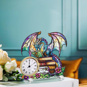 Mystical Dragon Book - Personalized Dragon Acrylic Clock Plaque