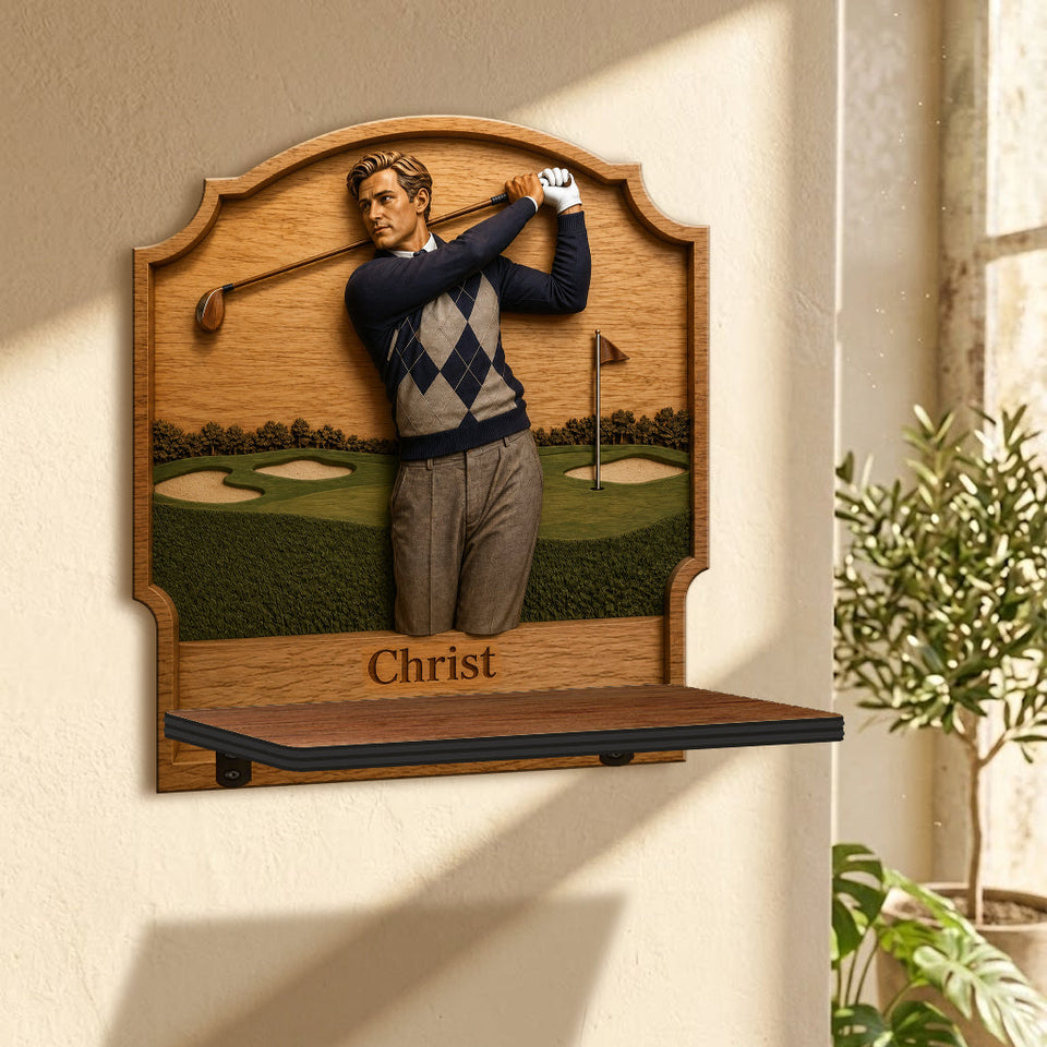 The Champion - Personalized Golf Wooden Floating Shelf