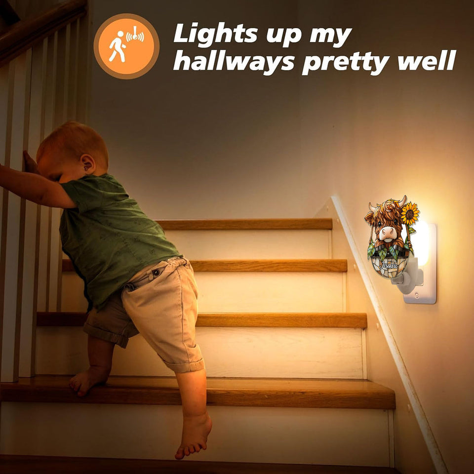 Cute Highland Cow - Personalized Highland Cow Acrylic Plug-In Night Light