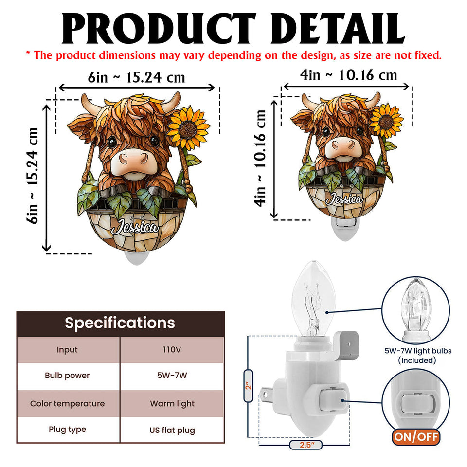 Cute Highland Cow - Personalized Highland Cow Acrylic Plug-In Night Light