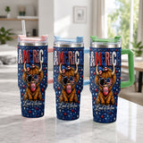 Land Of The Free - Personalized Highland Cow Tumbler With Plush Charm