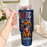 Land Of The Free - Personalized Highland Cow Tumbler With Plush Charm