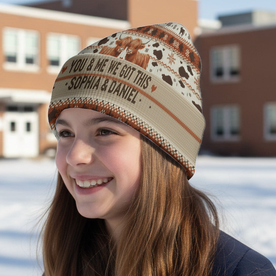 You & Me We Got This - Personalized Highland Cow Beanie Hat