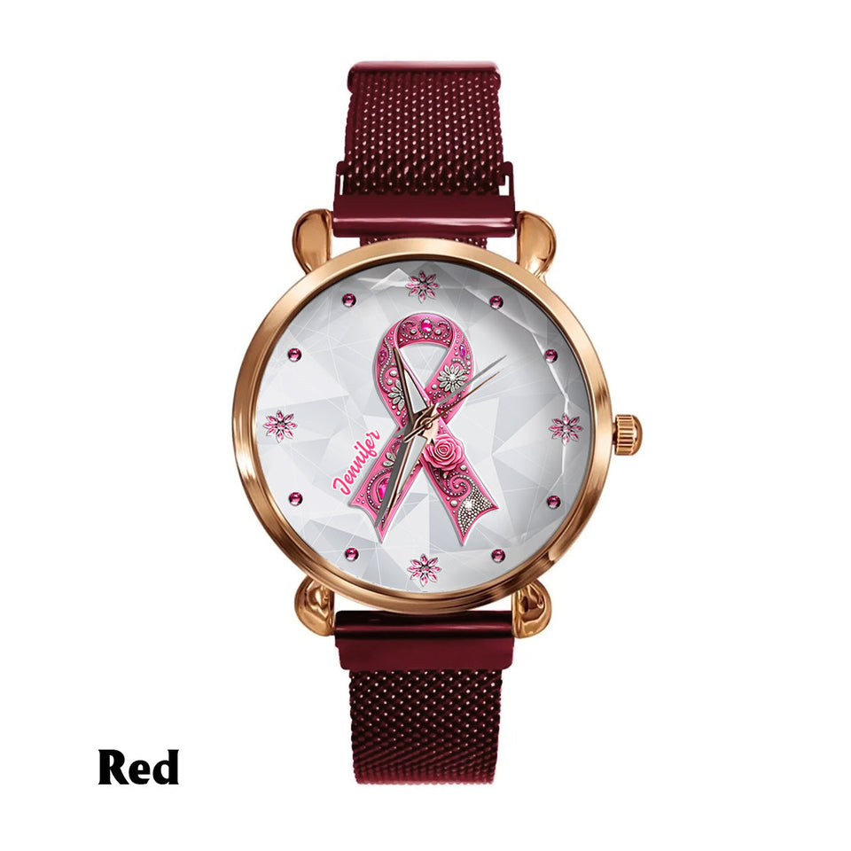 Sensibilisation au cancer du sein - Montre-bracelet personnalisée pour femmes sensibilisant au cancer du sein 