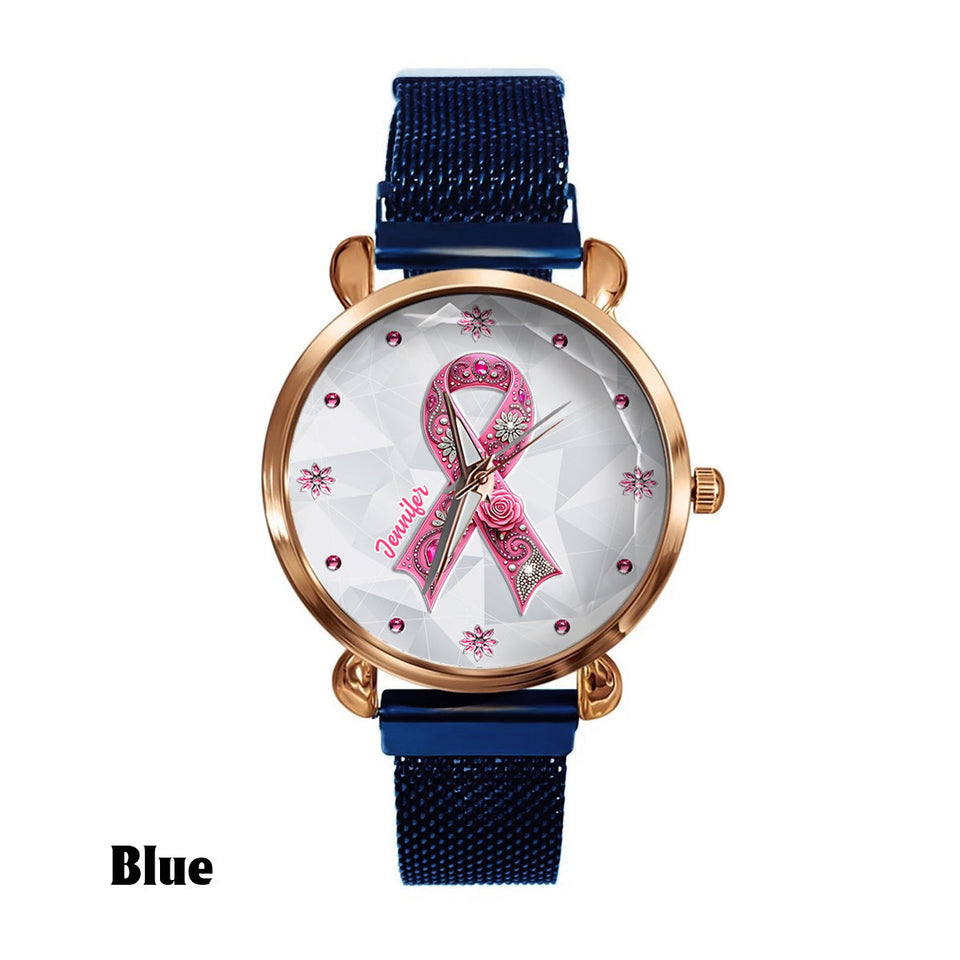 Sensibilisation au cancer du sein - Montre-bracelet personnalisée pour femmes sensibilisant au cancer du sein 