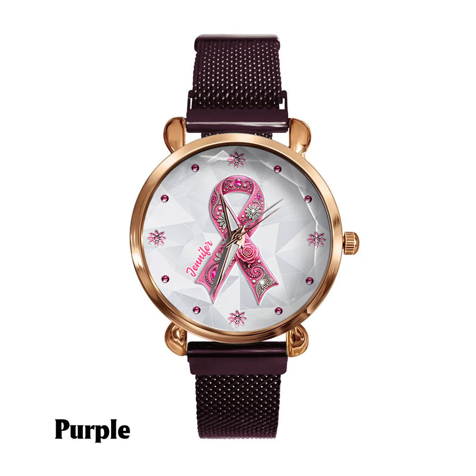 Sensibilisation au cancer du sein - Montre-bracelet personnalisée pour femmes sensibilisant au cancer du sein 