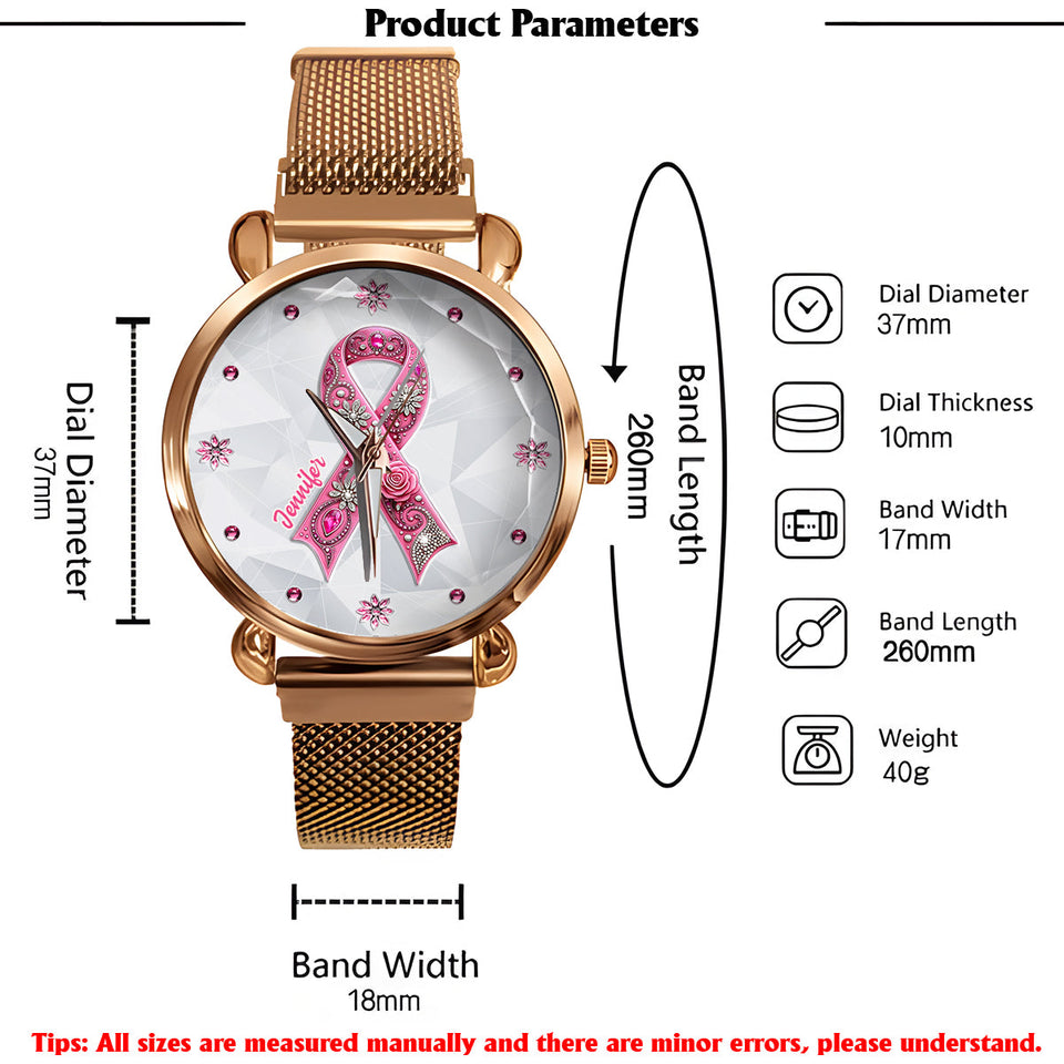 Sensibilisation au cancer du sein - Montre-bracelet personnalisée pour femmes sensibilisant au cancer du sein 